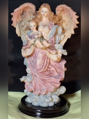 Angel Figurine with Child in Pink Gown